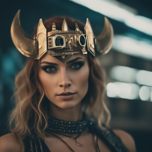 Photo of Hex bendixson as a cyber Viking queen, 4k, hyper realistic.