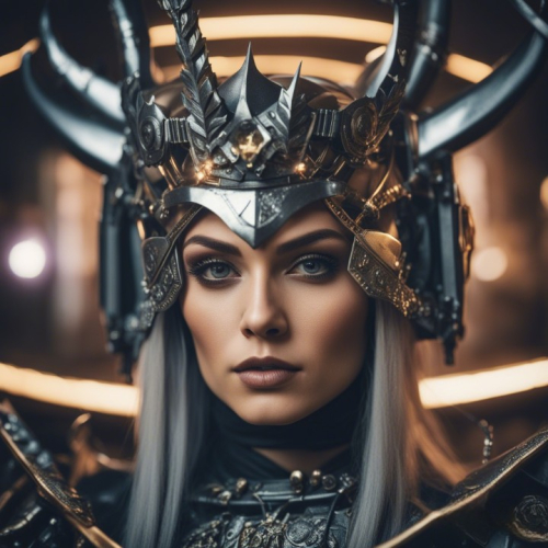 Photo of Hex bendixson as a cyber Viking queen, 4k, hyper realistic.