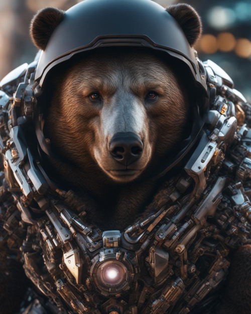 ((Cyborg bear)), nreal Engine,DOF,Super-Resolution, Megapixel, Cinematic Lightning, Anti-Aliasing, FKAA, TXAA, RTX, SSAO, Post Processing, Post Production, Tone Mapping, CGI, VFX, SFX, Insanely detailed and intricate, Hyper maximalist, Hyper realistic, Volumetric, Photorealistic, ultra photoreal, ultra-detailed, intricate details, 8K, Super detailed, Full color, Volumetric lightning, Realistic, UnrealEngine, surrealism full detail (FLS) Cinematic lighting Ray Tracing best quality,extremely detailed 8k / Quixel Megascans Render//  (mechanical bear)