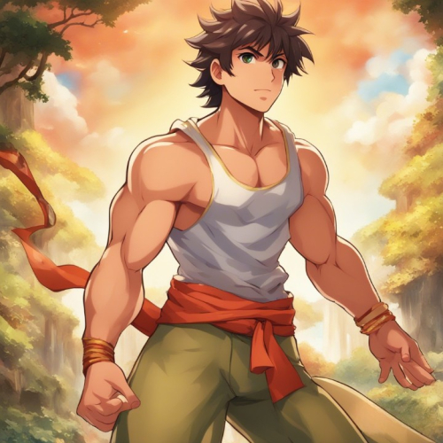 In this scene, we encounter a 17-year-old young man of Brazilian ethnicity with fair skin, whose appearance is undeniably seductive. His body, muscular and chiseled, appears as if it were sculpted by the hands of Greek gods. He exudes an air of confidence and strength, his posture commanding attention. The young man is dressed