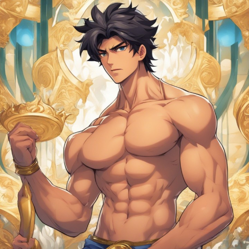 In this scene, we encounter a 17-year-old young man of Brazilian ethnicity with fair skin, whose appearance is undeniably seductive. His body, muscular and chiseled, appears as if it were sculpted by the hands of Greek gods. He exudes an air of confidence and strength, his posture commanding attention. The young man is dressed