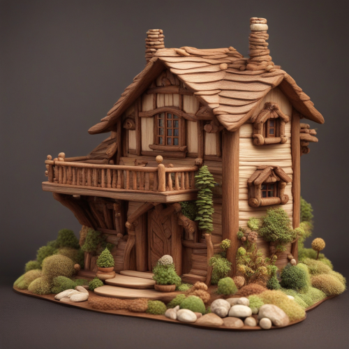 Beautiful wooden house, Polymer Clay, designed by Paul Bonner --v 5.2
