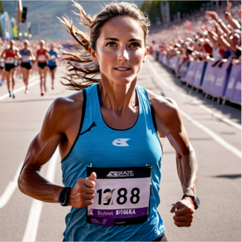 A marathon runner crossing the finish line, eyes triumphing over fatigue, portrait, Sigma fp L, f/2.0, ISO 320, 1/160 sec, athletic achievement, triumphant moment, --ar 1:1 --v 5.2 --style raw