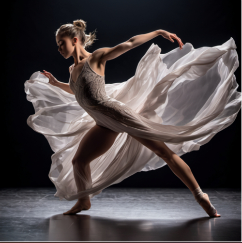 A contemporary dancer interpreting emotion, eyes expressing movement, portrait, Fujifilm X-T4, f/2.0, ISO 320, 1/125 sec, dance artist, fluid motion, --ar 1:1 --v 5.2 --style raw