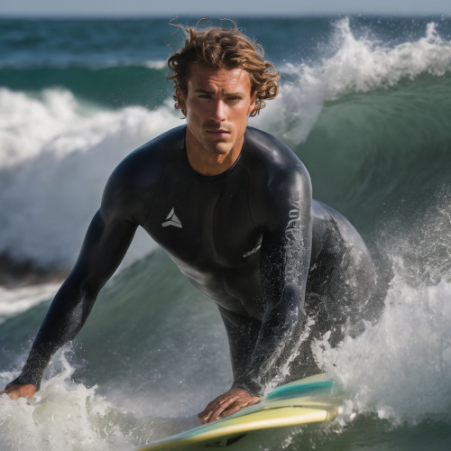 A surfer riding a massive wave, eyes conquering the ocean's power, portrait, Leica M10-R, f/2.8, ISO 400, 1/160 sec, wave rider, oceanic adventure, --ar 1:1 --v 5.2 --style raw