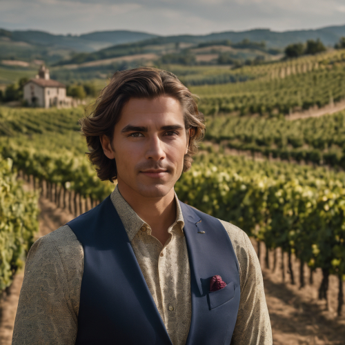 A wine sommelier in a vineyard, eyes savoring the essence of wine, portrait, Leica SL2, f/2.8, ISO 400, 1/60 sec, wine connoisseur, vineyard ambiance, --ar 1:1 --v 5.2 --style raw