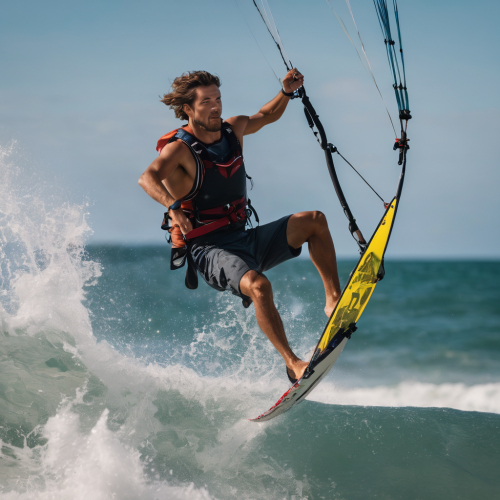 A kite surfer soaring above the waves, eyes chasing the wind, portrait, Leica M10-R, f/2.8, ISO 400, 1/160 sec, kite adventurer, oceanic thrill, --ar 1:1 --v 5.2 --style raw