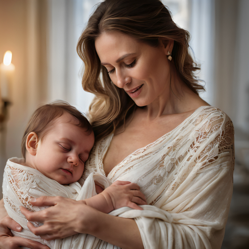 prompt:Illustrate a lifelike portrait of a mother holding her newborn child, capturing the profound love and vulnerability --ar 16:9 --v 5.2 --style raw