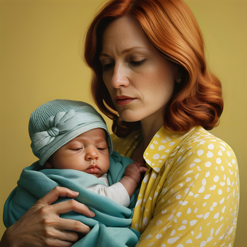 prompt:Illustrate a lifelike portrait of a mother holding her newborn child, capturing the profound love and vulnerability --ar 16:9 --v 5.2 --style raw