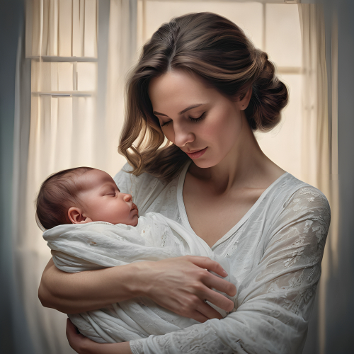 prompt:Illustrate a lifelike portrait of a mother holding her newborn child, capturing the profound love and vulnerability --ar 16:9 --v 5.2 --style raw