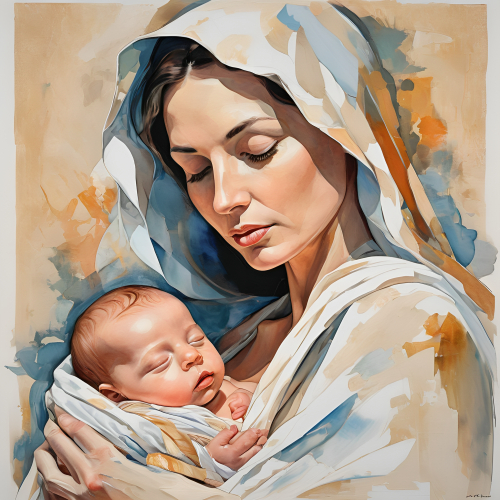 prompt:Illustrate a lifelike portrait of a mother holding her newborn child, capturing the profound love and vulnerability --ar 16:9 --v 5.2 --style raw