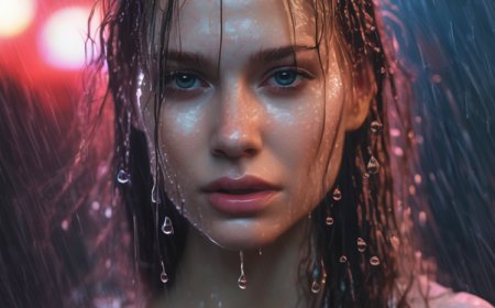 Gotas de chuva em primeiro plano.